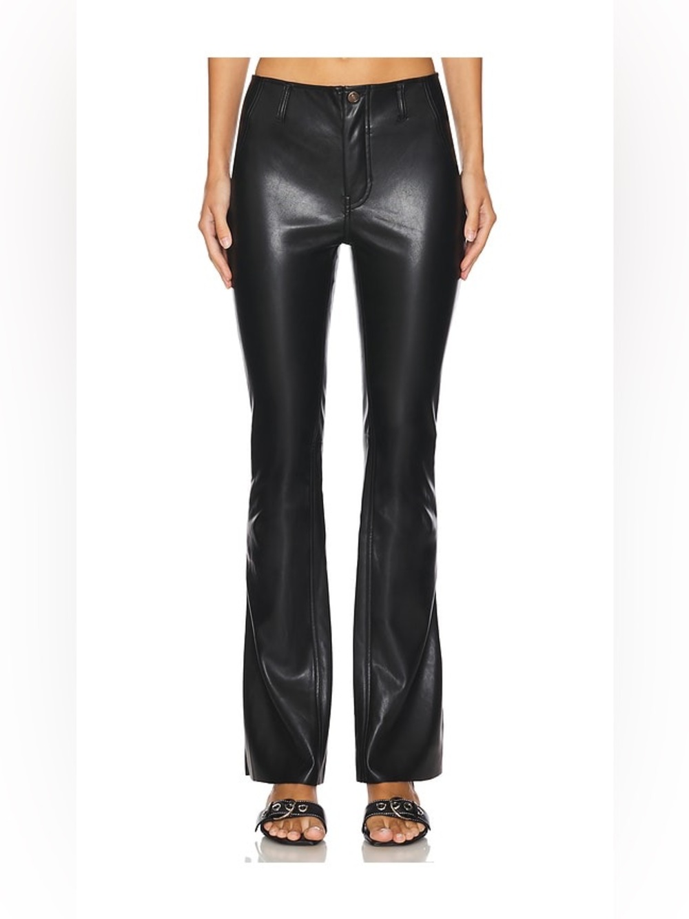 Free People We The Free Level Up Vegan Slit Slim Flare Jeans in Black